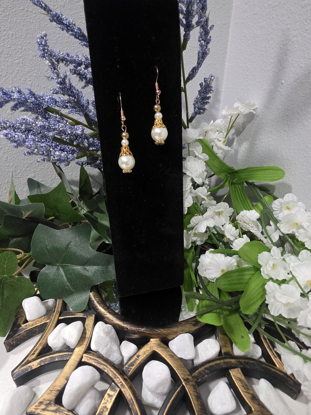 Elegant Faux Pearl Drop Earrings - Gold and White